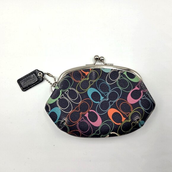 Vintage Coach Navy Optic C Rainbow Coin Pouch Bag Kiss Lock Close READ - Picture 1 of 13